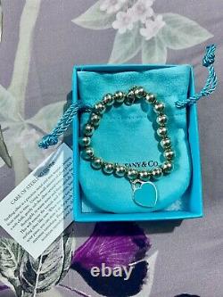 Tiffany & Co Return to Silver Heart Ball Blue Enamel Bead Bracelet Medium