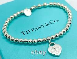 Tiffany & Co. Return to Tiffany Blue Enamel Diamond Heart Bead Bracelet 6.25