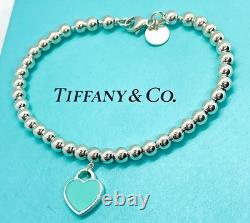 Tiffany & Co. Return to Tiffany Blue Enamel Diamond Heart Bead Bracelet 6.25