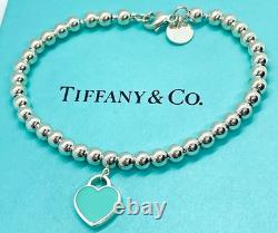 Tiffany & Co. Return to Tiffany Blue Enamel Diamond Heart Bead Bracelet 6.25