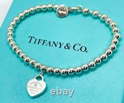 Tiffany & Co. Return to Tiffany Blue Enamel Diamond Heart Bead Bracelet 6.25