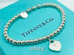 Tiffany & Co. Return to Tiffany Blue Enamel Diamond Heart Bead Bracelet 6.25