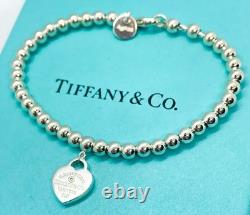 Tiffany & Co. Return to Tiffany Blue Enamel Diamond Heart Bead Bracelet 6.25