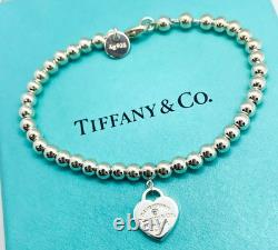 Tiffany & Co. Return to Tiffany Blue Enamel Diamond Heart Bead Bracelet 6.25