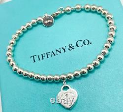 Tiffany & Co. Return to Tiffany Blue Enamel Diamond Heart Bead Bracelet 6.25