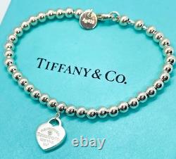 Tiffany & Co. Return to Tiffany Blue Enamel Diamond Heart Bead Bracelet 6.25