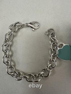 Tiffany & Co Return to Tiffany Blue Enamel Heart Tag Bracelet 925 7 33.9g