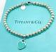 Tiffany & Co. Return To Tiffany Blue Enamel Mini Heart 4mm Bead Bracelet 6.75