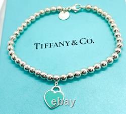 Tiffany & Co. Return to Tiffany Blue Enamel Mini Heart 4mm Bead Bracelet 6.75