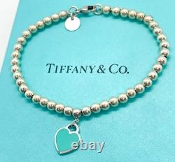 Tiffany & Co. Return to Tiffany Blue Enamel Mini Heart 4mm Bead Bracelet 6.75