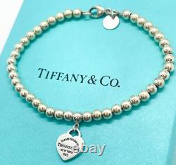 Tiffany & Co. Return to Tiffany Blue Enamel Mini Heart 4mm Bead Bracelet 6.75
