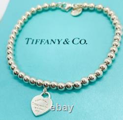 Tiffany & Co. Return to Tiffany Blue Enamel Mini Heart 4mm Bead Bracelet 6.75
