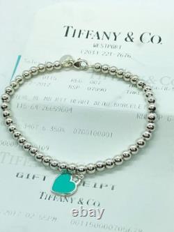 Tiffany & Co. Return to Tiffany Blue Enamel Mini Heart 4mm Bead Bracelet 6.75