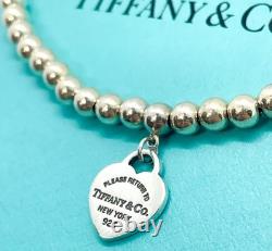 Tiffany & Co. Return to Tiffany Blue Enamel Mini Heart 4mm Bead Bracelet 6.75