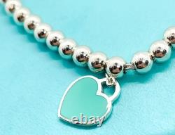 Tiffany & Co. Return to Tiffany Blue Enamel Mini Heart 4mm Bead Bracelet 6.75