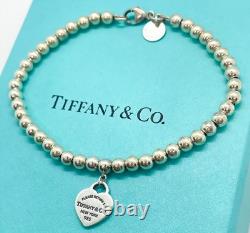 Tiffany & Co. Return to Tiffany Blue Enamel Mini Heart 4mm Bead Bracelet 6.75