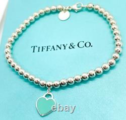 Tiffany & Co. Return to Tiffany Blue Enamel Mini Heart 4mm Bead Bracelet 6.75