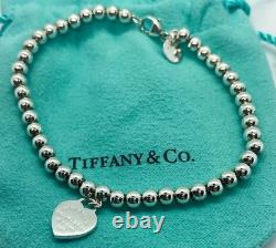 Tiffany & Co. Return to Tiffany Blue Enamel Mini Heart 4mm Bead Bracelet 7.5