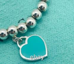 Tiffany & Co. Return to Tiffany Blue Enamel Mini Heart 4mm Bead Bracelet 7.5