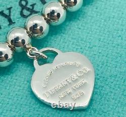 Tiffany & Co. Return to Tiffany Blue Enamel Mini Heart 4mm Bead Bracelet 7.5