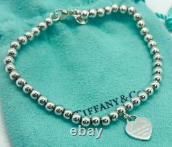 Tiffany & Co. Return to Tiffany Blue Enamel Mini Heart 4mm Bead Bracelet 7.5
