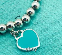 Tiffany & Co. Return to Tiffany Blue Enamel Mini Heart 4mm Bead Bracelet 7.5