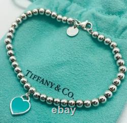 Tiffany & Co. Return to Tiffany Blue Enamel Mini Heart 4mm Bead Bracelet 7.5