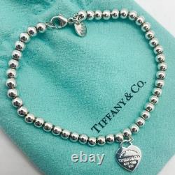 Tiffany & Co. Return to Tiffany Blue Enamel Mini Heart 4mm Bead Bracelet 7.5