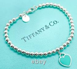 Tiffany & Co. Return to Tiffany Blue Enamel Mini Heart Bead Bracelet 6.5 with Box