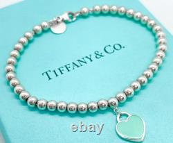 Tiffany & Co. Return to Tiffany Blue Enamel Mini Heart Bead Bracelet 6.5 with Box