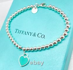 Tiffany & Co. Return to Tiffany Blue Enamel Mini Heart Bead Bracelet 6.5 with Box