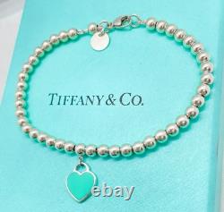 Tiffany & Co. Return to Tiffany Blue Enamel Mini Heart Bead Bracelet 6.5 with Box