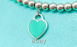 Tiffany & Co. Return to Tiffany Blue Enamel Mini Heart Bead Bracelet 6.5 with Box