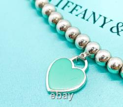 Tiffany & Co. Return to Tiffany Blue Enamel Mini Heart Bead Bracelet 6.5 with Box