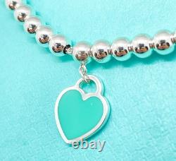 Tiffany & Co. Return to Tiffany Blue Enamel Mini Heart Bead Bracelet 6.5 with Box