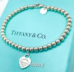 Tiffany & Co. Return to Tiffany Blue Enamel Mini Heart Bead Bracelet 6.5 with Box