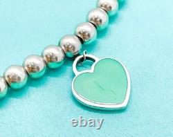 Tiffany & Co. Return to Tiffany Blue Enamel Mini Heart Bead Bracelet 6.5 with Box