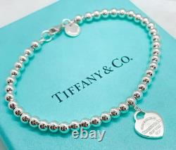 Tiffany & Co. Return to Tiffany Blue Enamel Mini Heart Bead Bracelet 6.5 with Box
