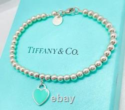 Tiffany & Co. Return to Tiffany Blue Enamel Mini Heart Bead Bracelet 6.5 with Box