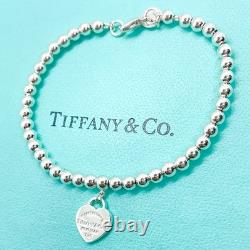 Tiffany & Co. Return to Tiffany Blue Enamel Mini Heart Bead Bracelet 6.5 with Box