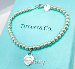 Tiffany & Co. Return to Tiffany Blue Enamel Mini Heart Bead Bracelet 6.5 with Box