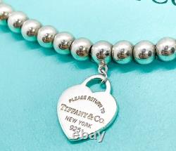 Tiffany & Co. Return to Tiffany Blue Enamel Mini Heart Bead Bracelet 6.5 with Box
