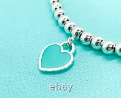 Tiffany & Co. Return to Tiffany Blue Enamel Mini Heart Bead Bracelet 6.5 with Box