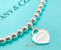 Tiffany & Co. Return to Tiffany Blue Enamel Mini Heart Bead Bracelet 6.5 with Box