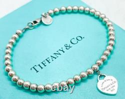 Tiffany & Co. Return to Tiffany Blue Enamel Mini Heart Bead Bracelet 6.5 with Box
