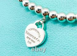 Tiffany & Co. Return to Tiffany Blue Enamel Mini Heart Bead Bracelet 6.5 with Box