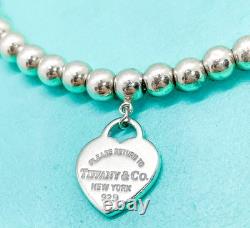 Tiffany & Co. Return to Tiffany Blue Enamel Mini Heart Bead Bracelet 6.5 with Box