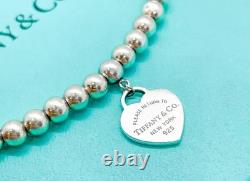 Tiffany & Co. Return to Tiffany Blue Enamel Mini Heart Bead Bracelet 6.5 with Box
