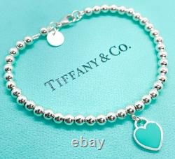 Tiffany & Co. Return to Tiffany Blue Enamel Mini Heart Bead Bracelet 6.5 with Box