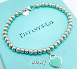 Tiffany & Co. Return to Tiffany Blue Enamel Mini Heart Bead Bracelet 6.5 with Box